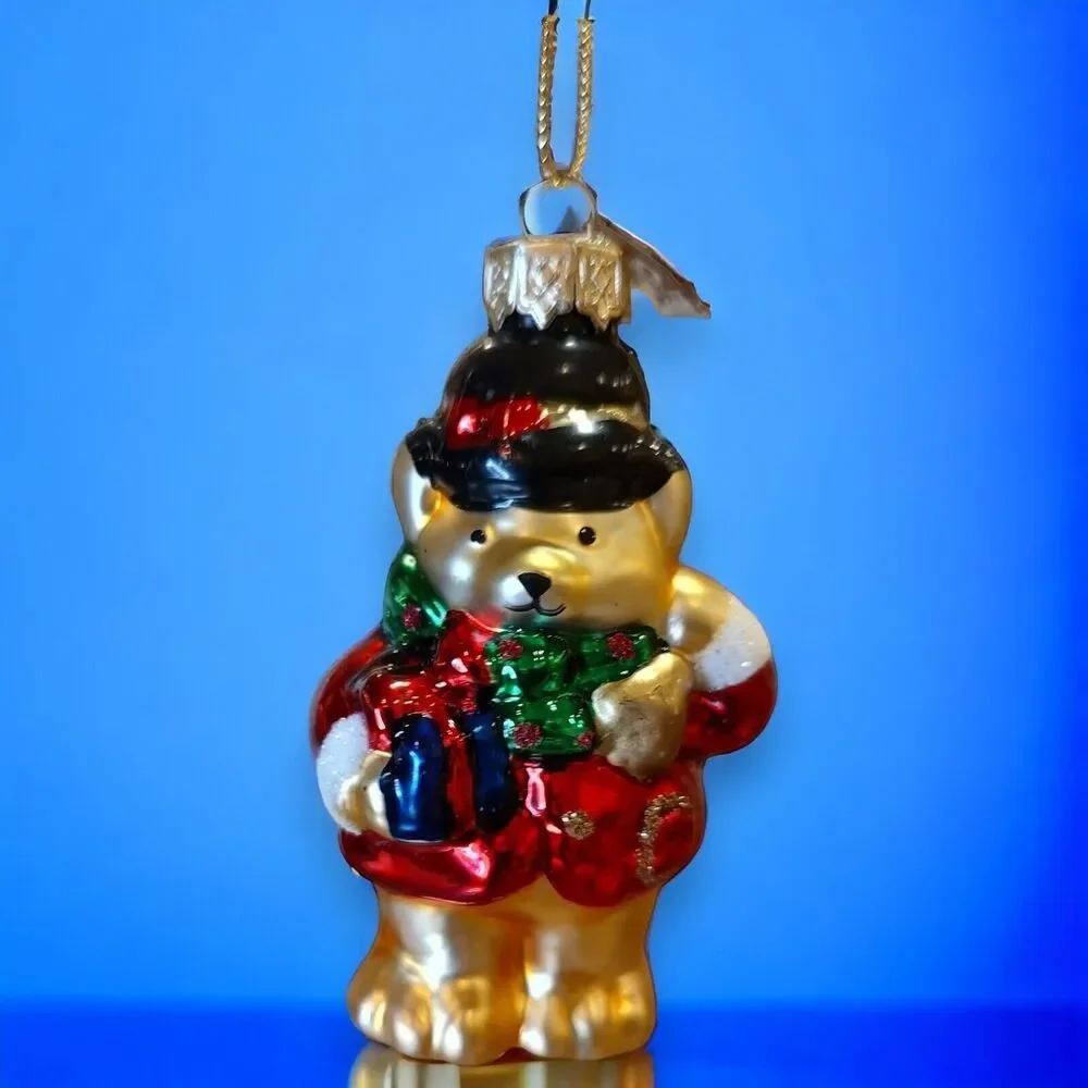 Gentleman Bear with Present Ornament Hand Blown Glass Thomas Pacconi Classics 02